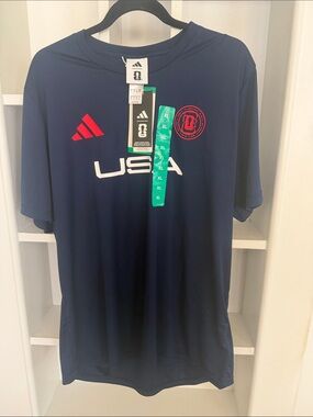 adidas Navy USA Short Sleeve Performance Tee with Red Accents